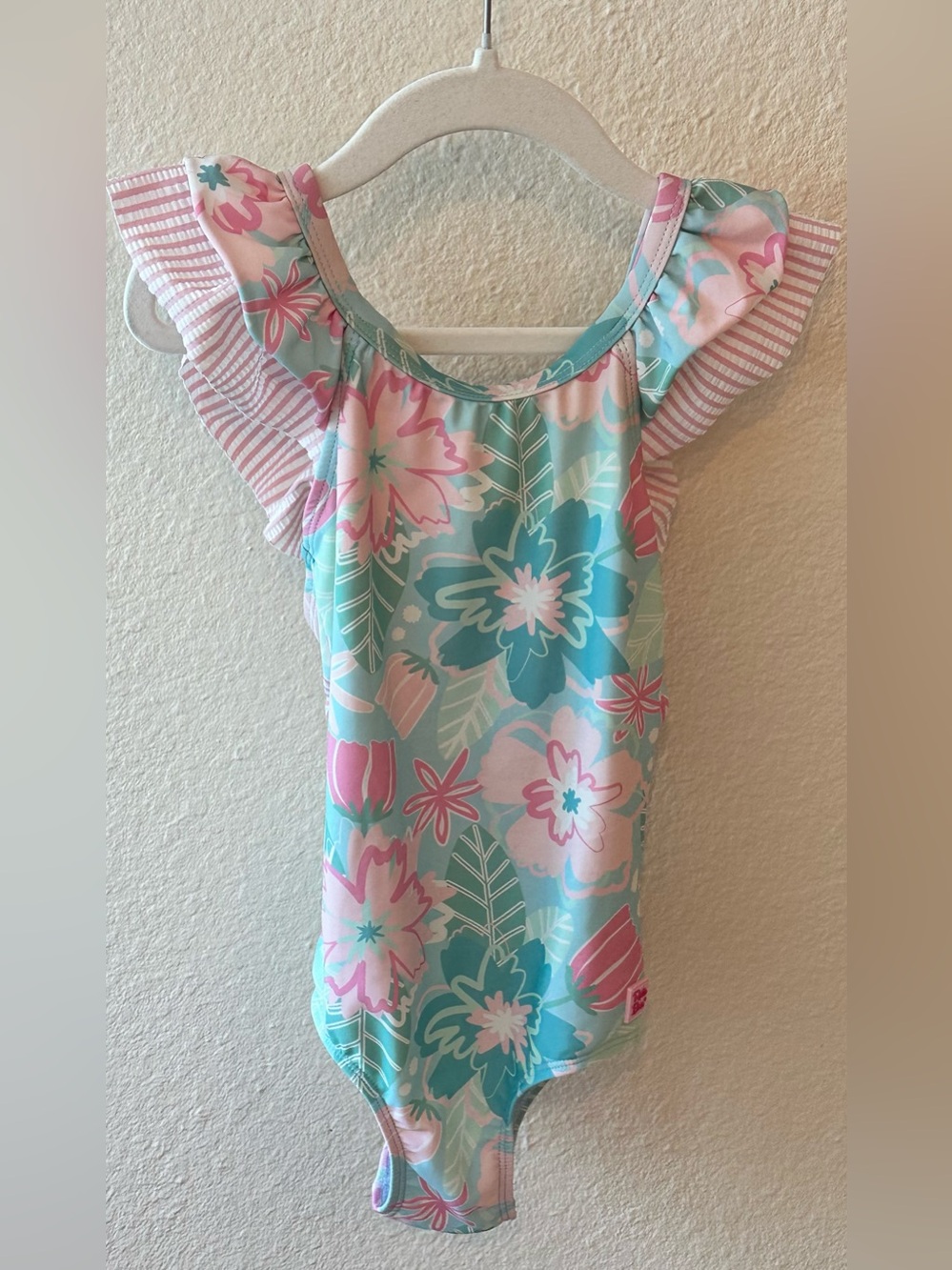 Girls Floral Ruffle Butt One-Piece Swimsuit - Bow V-Back